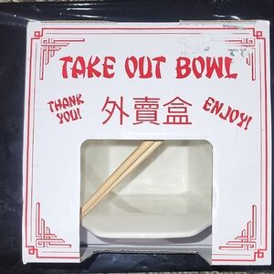 Elegant White Take Out Bowl with Chopsticks